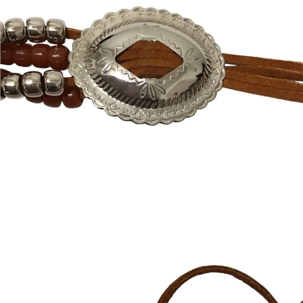 Brown Suede Leather Concho Self Tie Belt